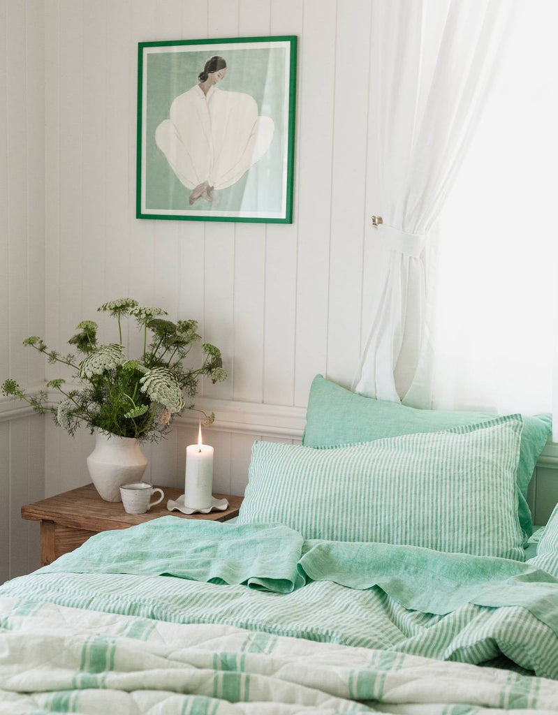Linen Duvet Cover Set - Sea Green Stripe - Salt Living