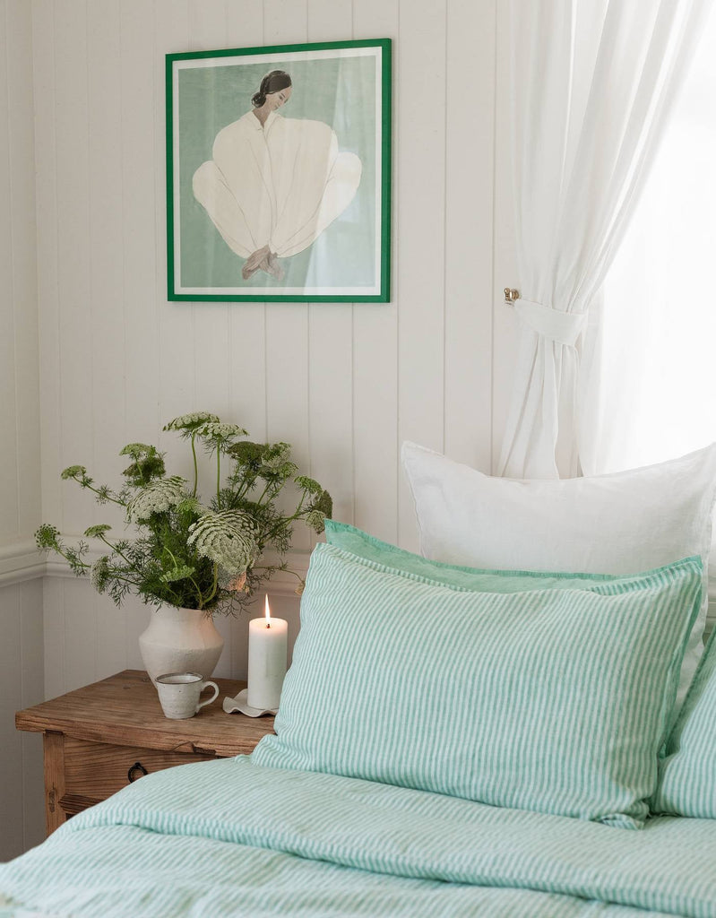 Linen Duvet Cover Set - Sea Green Stripe - Salt Living