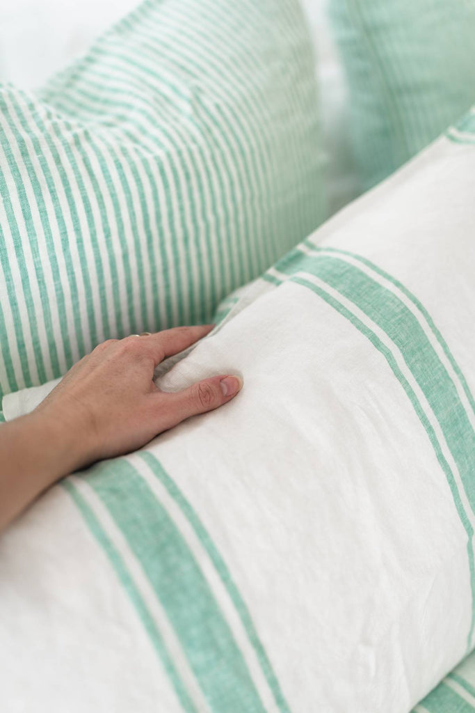 Linen Duvet Cover Set - Sea Green Ticking Stripe - Salt Living