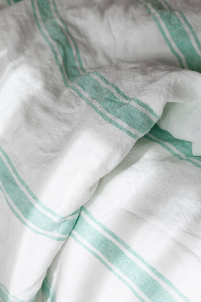 Linen Duvet Cover Set - Sea Green Ticking Stripe - Salt Living