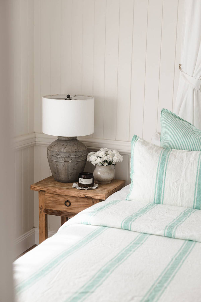 Linen Duvet Cover Set - Sea Green Ticking Stripe - Salt Living