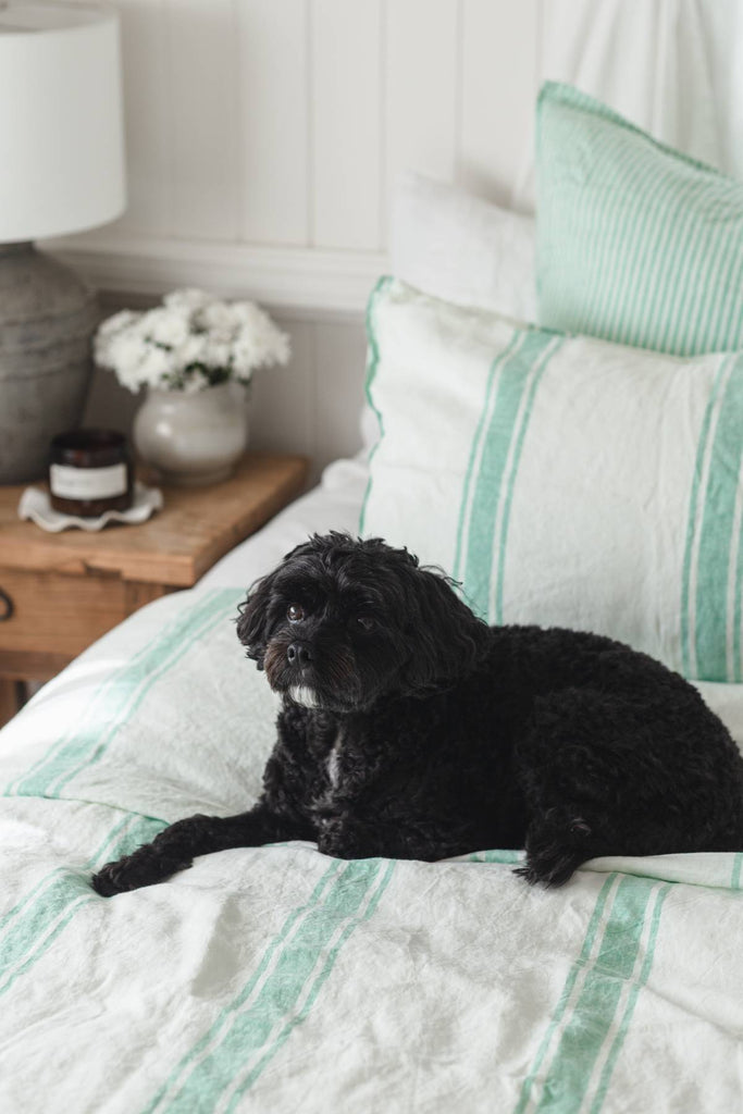 Linen Duvet Cover Set - Sea Green Ticking Stripe - Salt Living