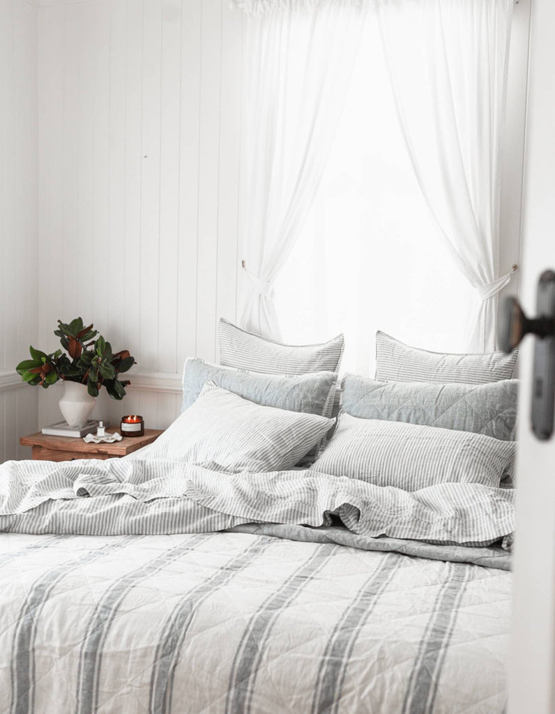 Linen Euro Pillowcase Set - French Blue Thin Stripe - Salt Living