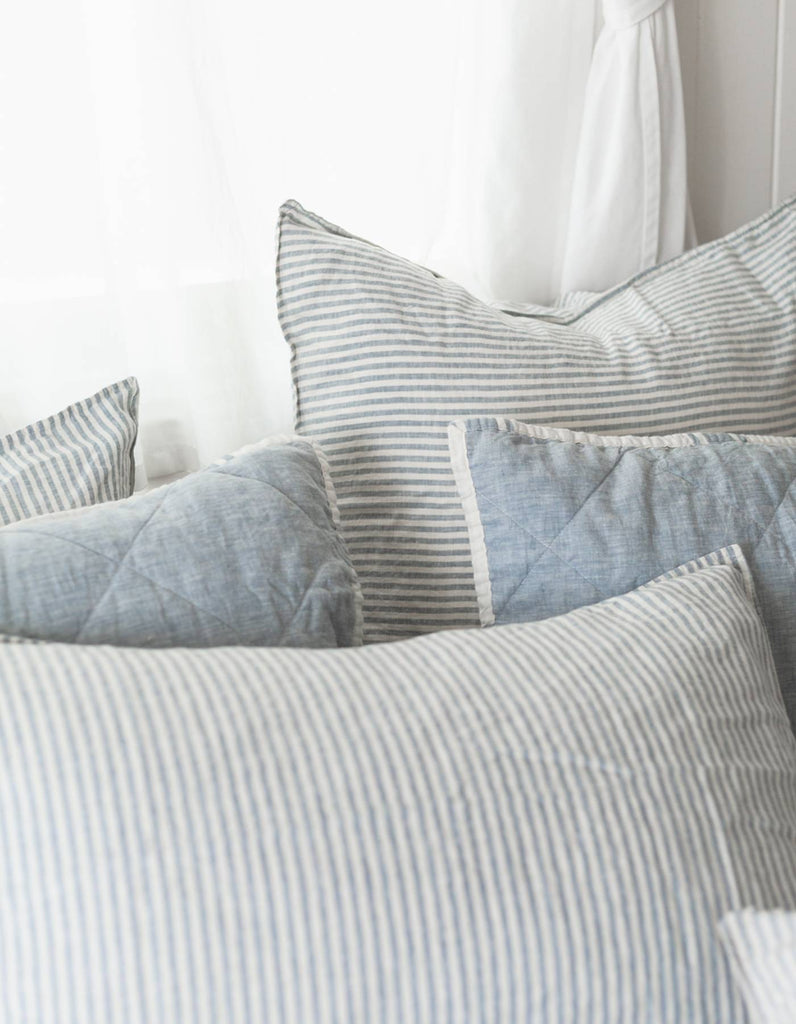 Linen Euro Pillowcase Set - French Blue Thin Stripe - Salt Living