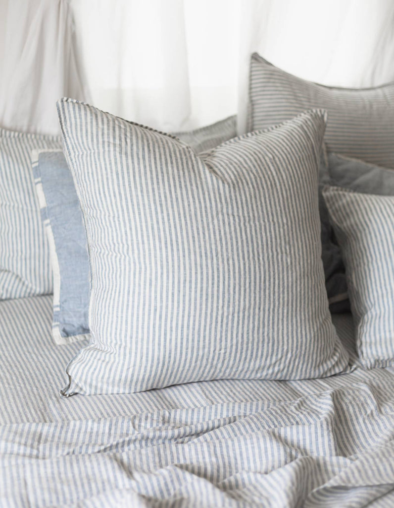 Linen Euro Pillowcase Set - French Blue Thin Stripe - Salt Living