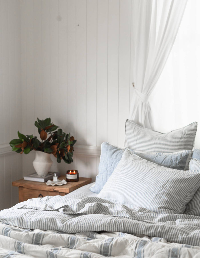 Linen Euro Pillowcase Set - French Blue Thin Stripe - Salt Living