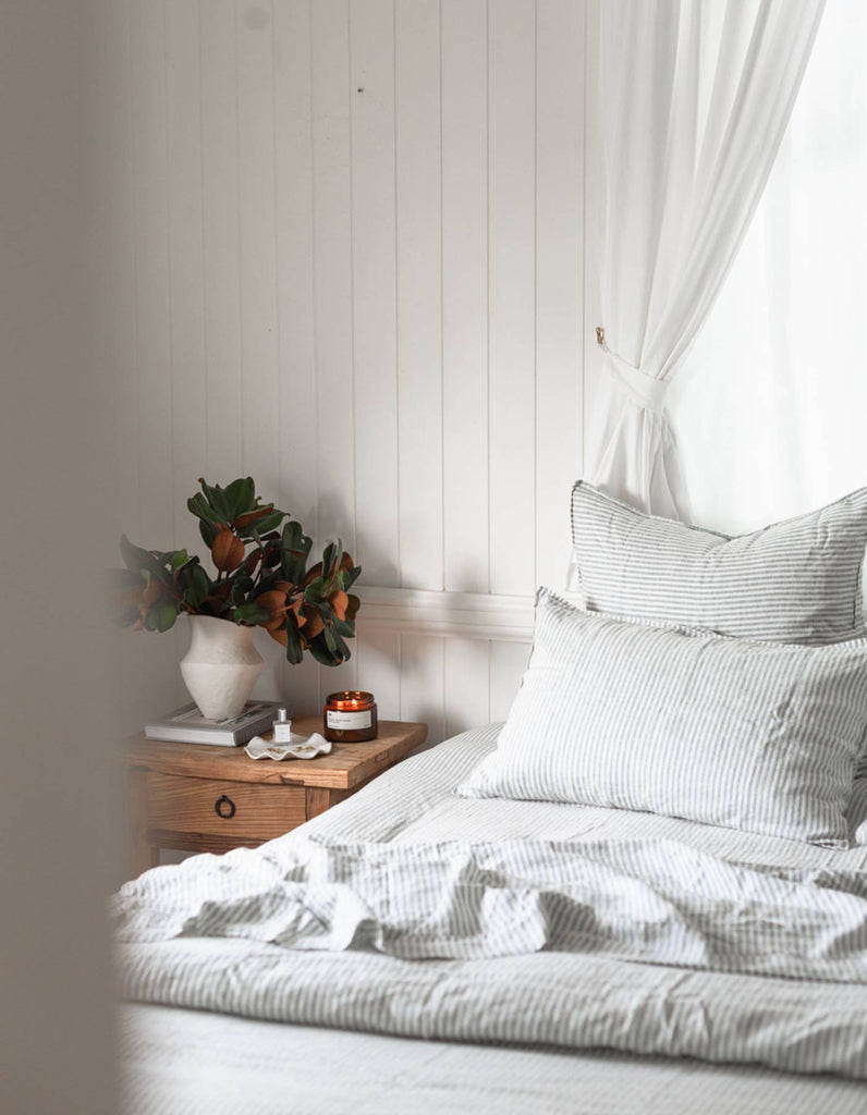 Linen Euro Pillowcase Set - French Blue Thin Stripe - Salt Living