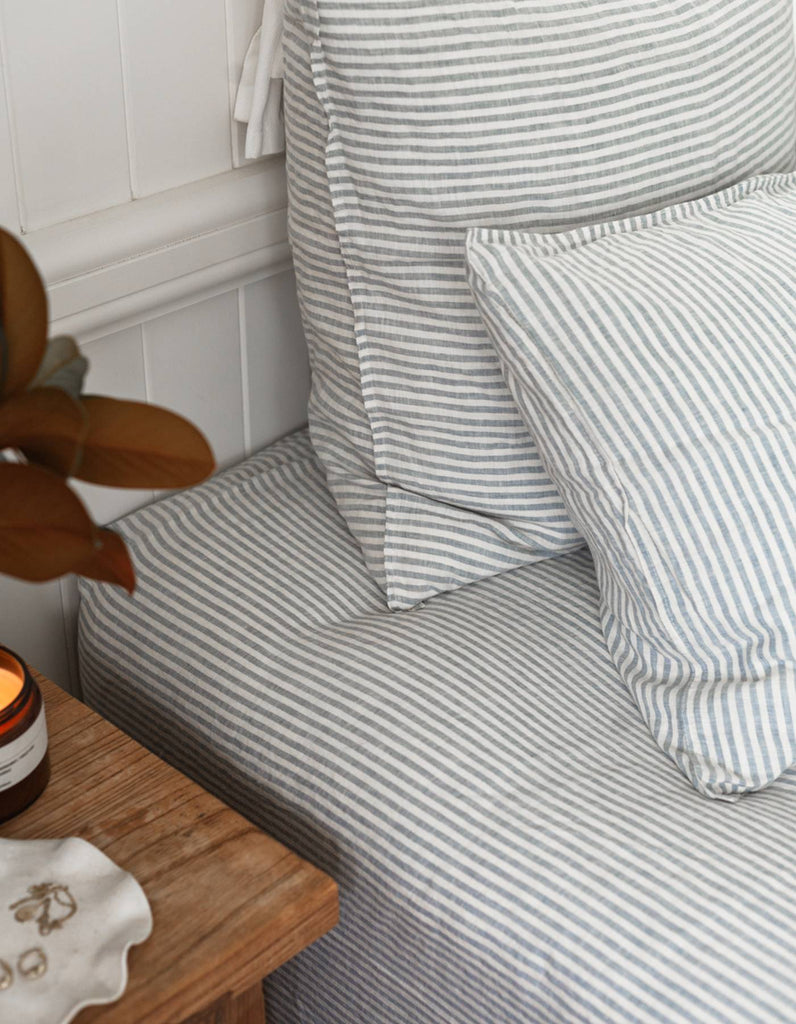 Linen Euro Pillowcase Set - French Blue Thin Stripe - Salt Living