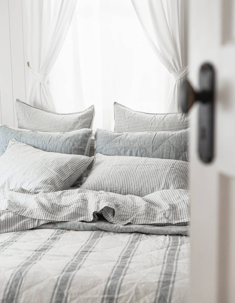 Linen Euro Pillowcase Set - French Blue Thin Stripe - Salt Living