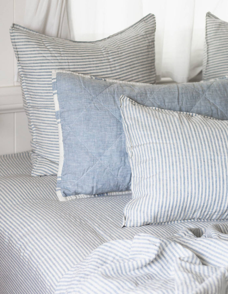 Linen Euro Pillowcase Set - French Blue Thin Stripe - Salt Living