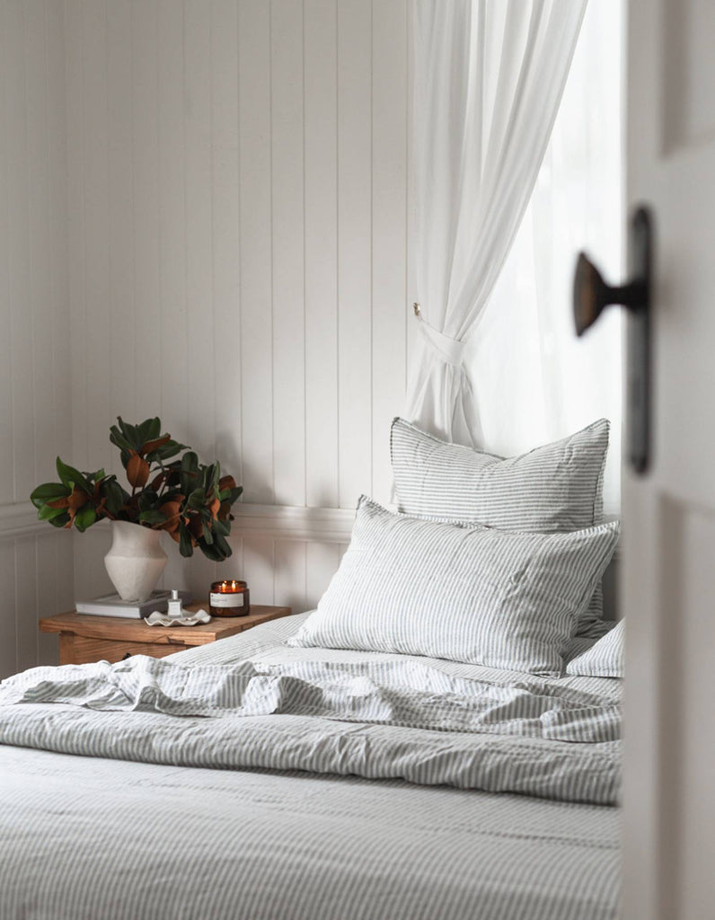 Linen Euro Pillowcase Set - French Blue Thin Stripe - Salt Living