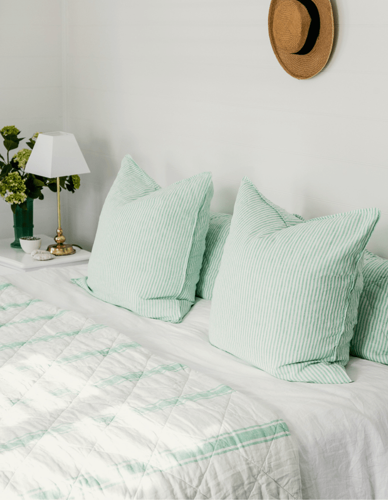 Linen Euro Pillowcase Set - Sea Green Thin Stripe - Salt Living