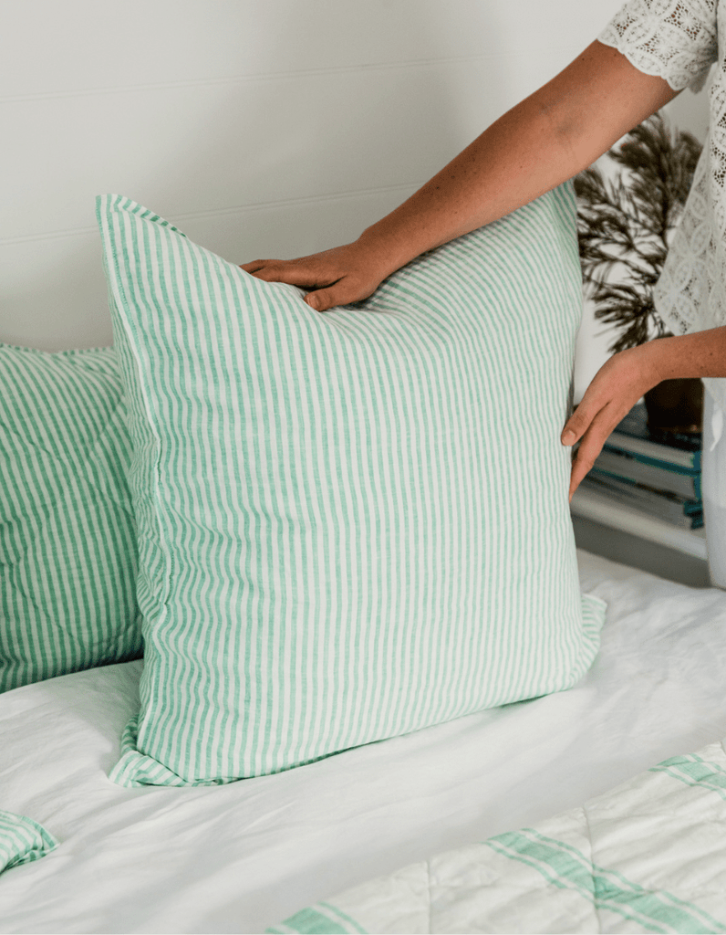 Linen Euro Pillowcase Set - Sea Green Thin Stripe - Salt Living