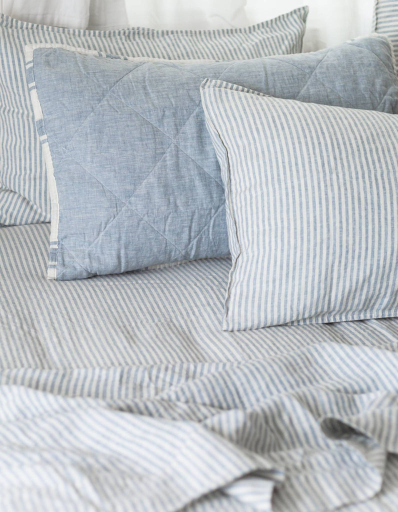 Linen Fitted Sheet - French Blue Thin Stripe - Salt Living