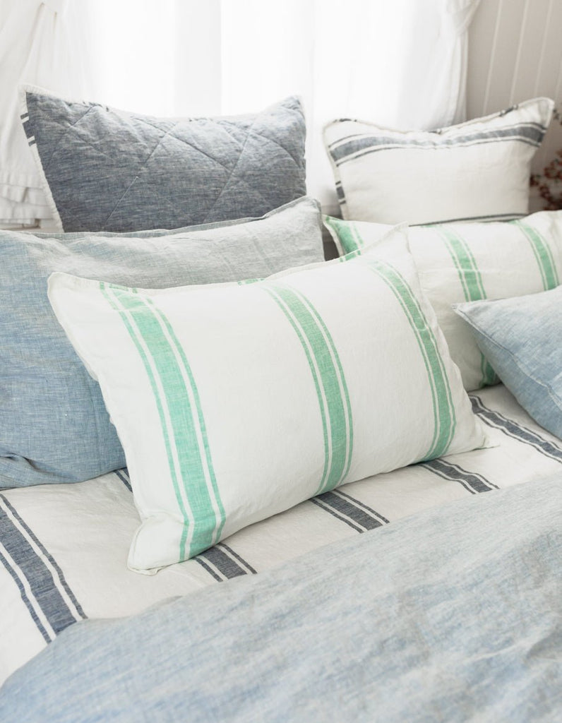 Linen Fitted Sheet - Indigo Ticking - Salt Living