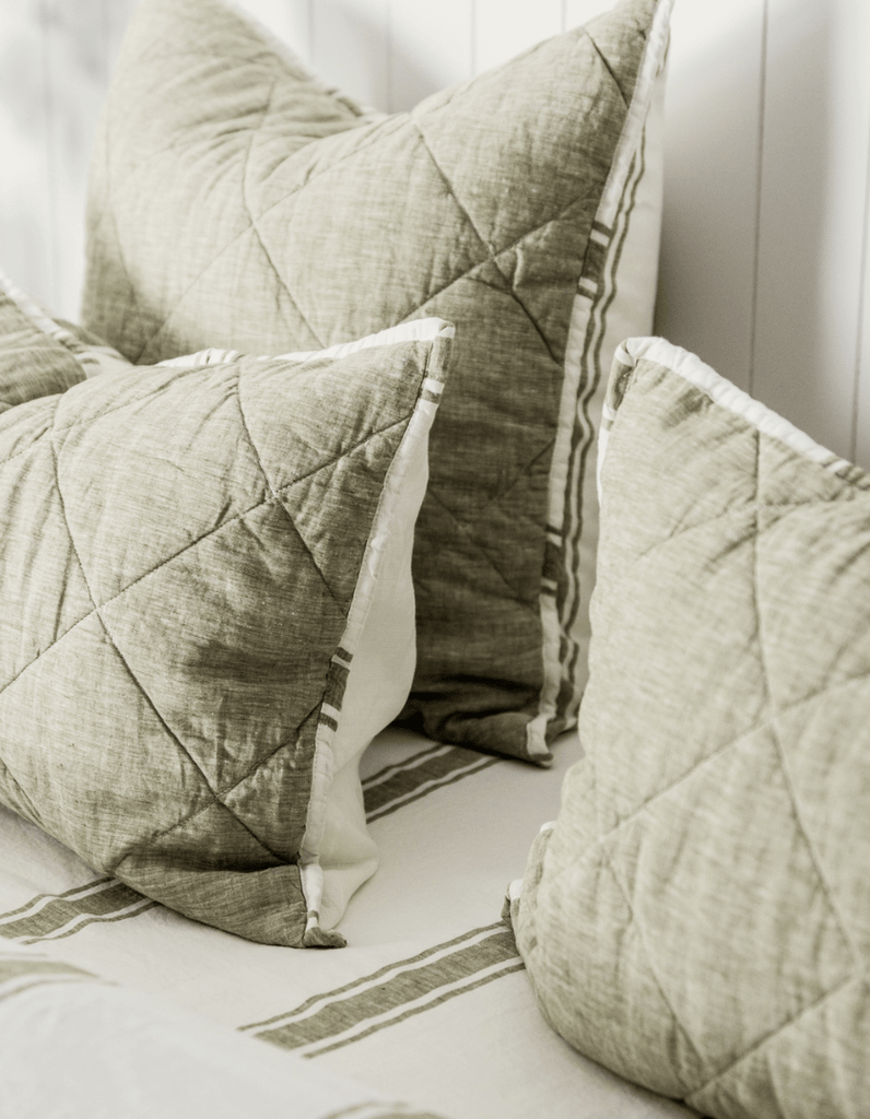 Linen Fitted Sheet - Kelp Ticking Stripe - Salt Living