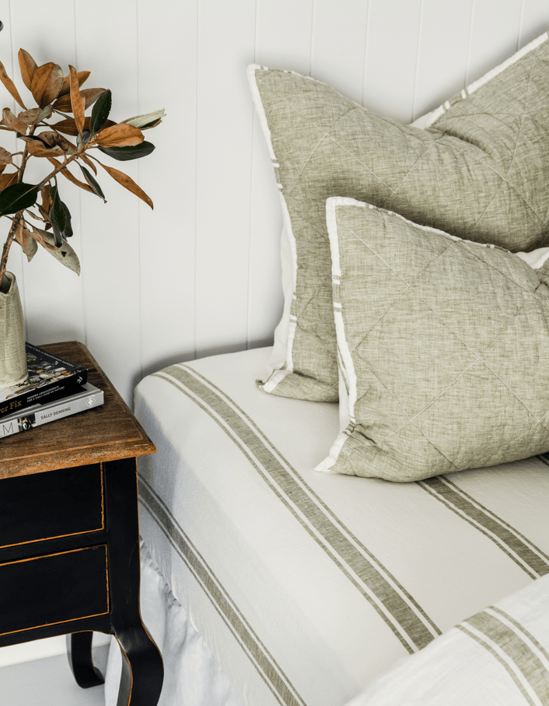 Linen Fitted Sheet - Kelp Ticking Stripe - Salt Living