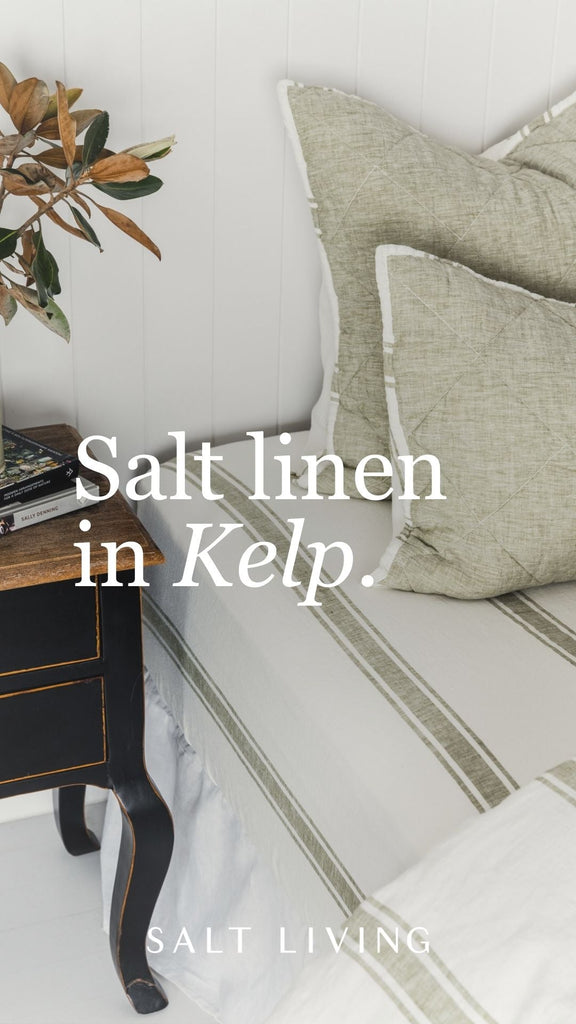 Linen Fitted Sheet - Kelp Ticking Stripe - Salt Living