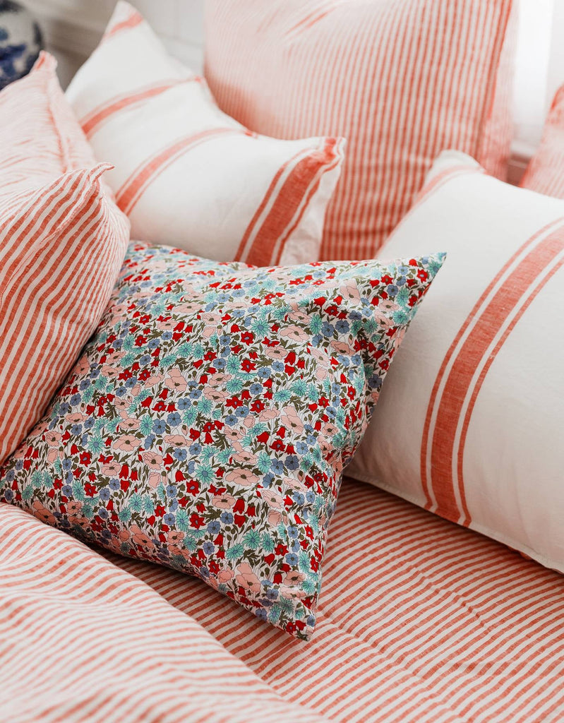 Linen Fitted Sheet - Red Coral Thin Stripe - Salt Living