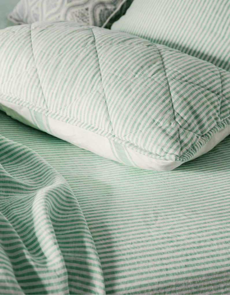 Linen Fitted Sheet - Sea Green Thin Stripe - Salt Living