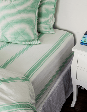 Linen Fitted Sheet - Sea Green Ticking Stripe - Salt Living