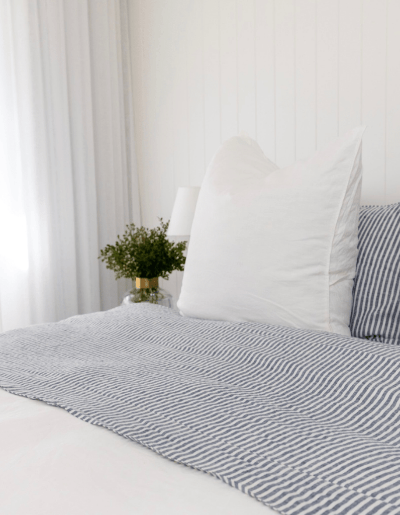 Linen Flat Sheet - Indigo Stripe - Salt Living