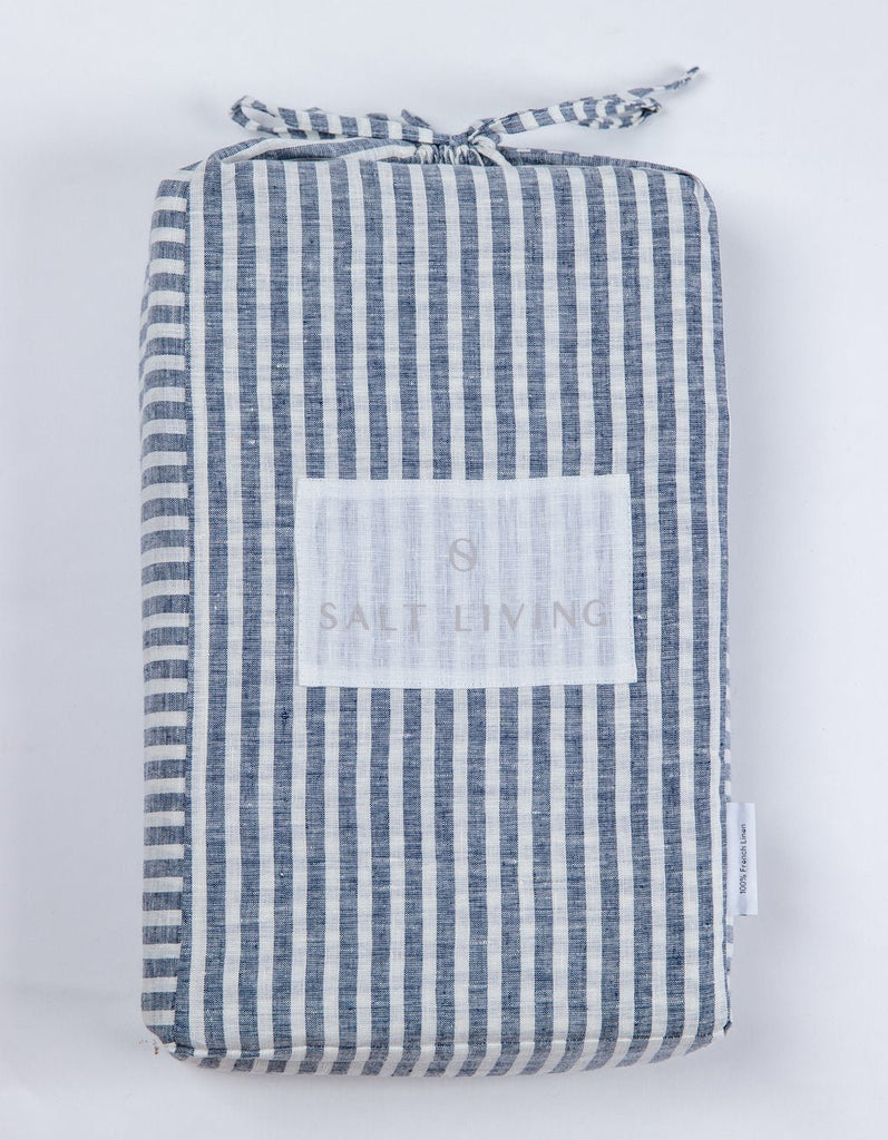Linen Flat Sheet - Indigo Stripe - Salt Living