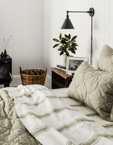 Linen Flat Sheet - Kelp Ticking Stripe - Salt Living