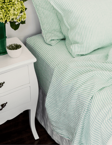 Linen Flat Sheet - Sea Green Thin Stripe - Salt Living