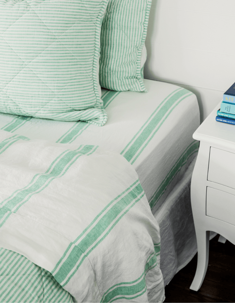 Linen Flat Sheet - Sea Green Ticking Stripe - Salt Living