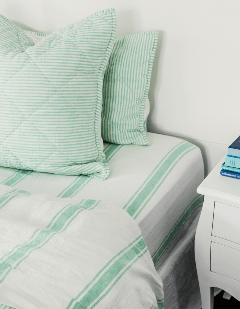 Linen Flat Sheet - Sea Green Ticking Stripe - Salt Living