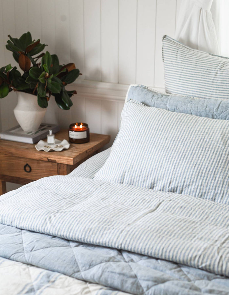 Linen Pillowcase Set - French Blue Thin Stripe - Salt Living