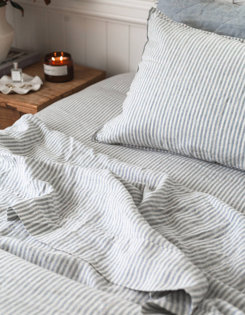 Linen Pillowcase Set - French Blue Thin Stripe - Salt Living