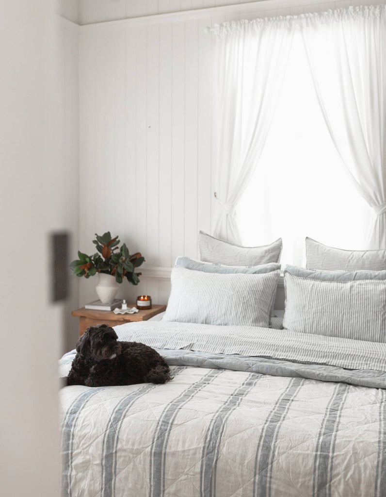 Linen Pillowcase Set - French Blue Thin Stripe - Salt Living