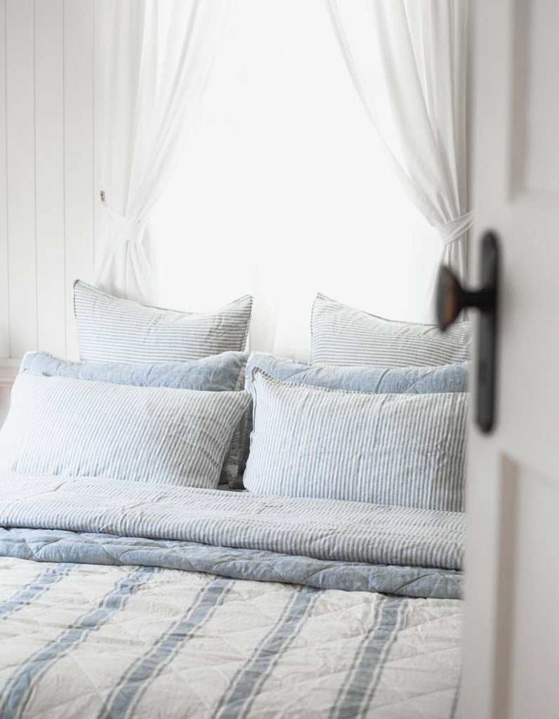 Linen Pillowcase Set - French Blue Thin Stripe - Salt Living