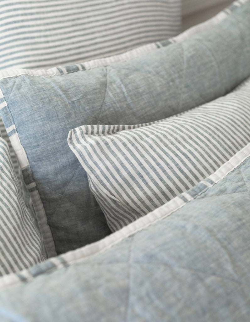 Linen Pillowcase Set - French Blue Thin Stripe - Salt Living