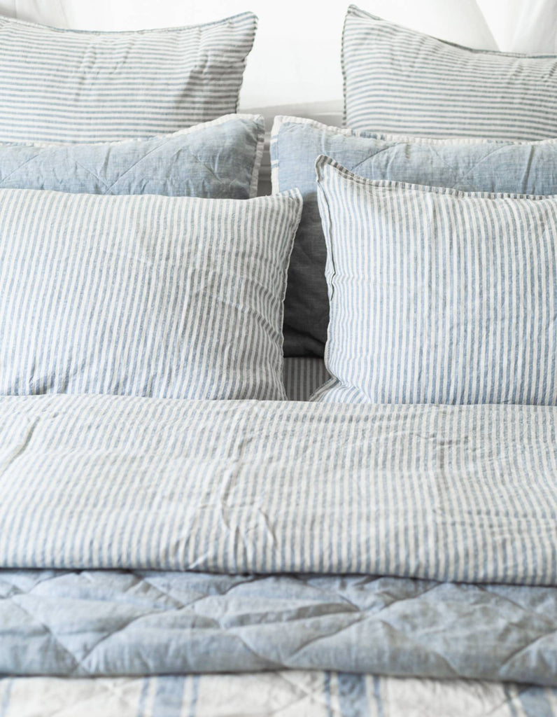 Linen Pillowcase Set - French Blue Thin Stripe - Salt Living