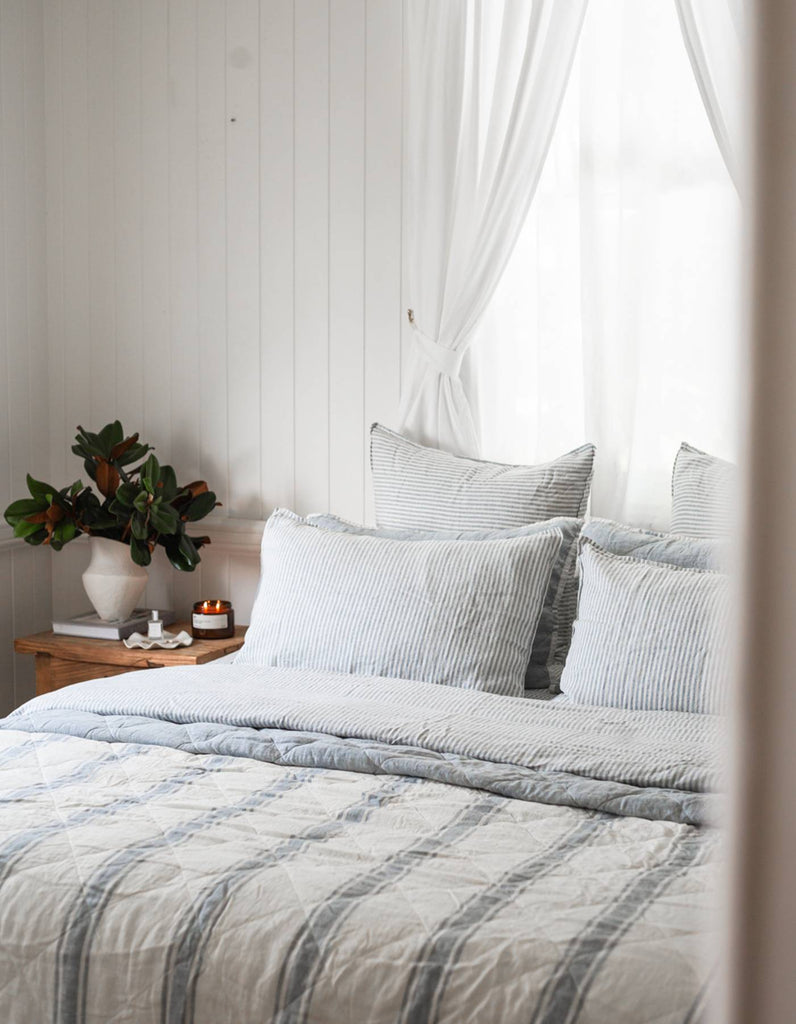 Linen Pillowcase Set - French Blue Thin Stripe - Salt Living