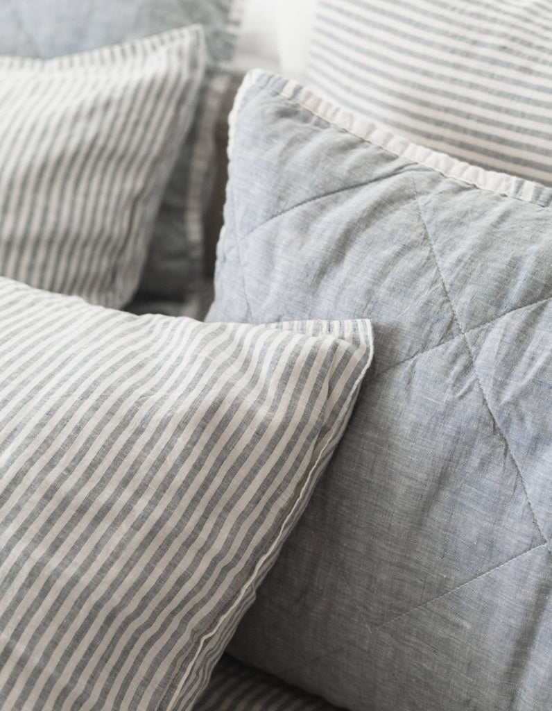 Linen Pillowcase Set - French Blue Thin Stripe - Salt Living