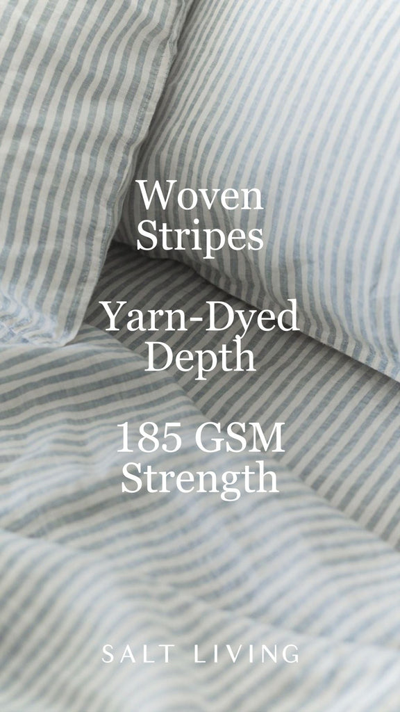 Linen Sheet Set - French Blue Thin Stripe - Salt Living