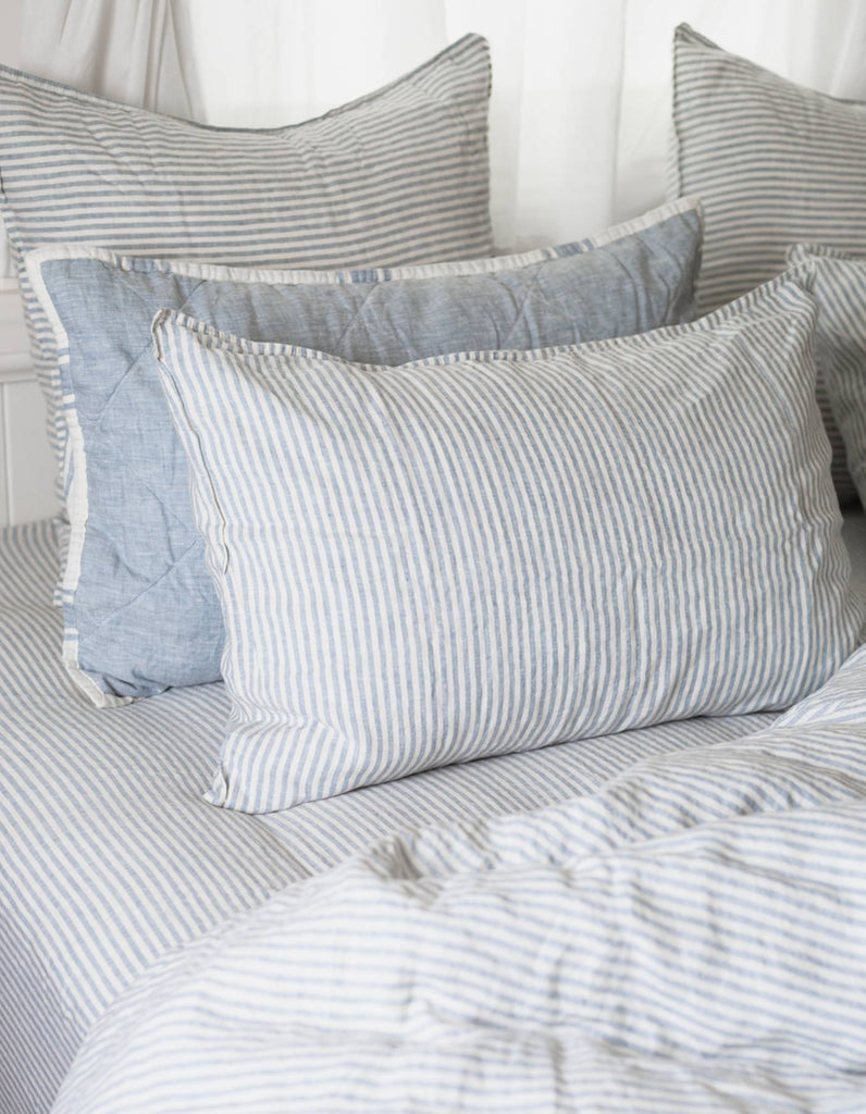 Linen Pillowcase Set - French Blue Thin Stripe - Salt Living