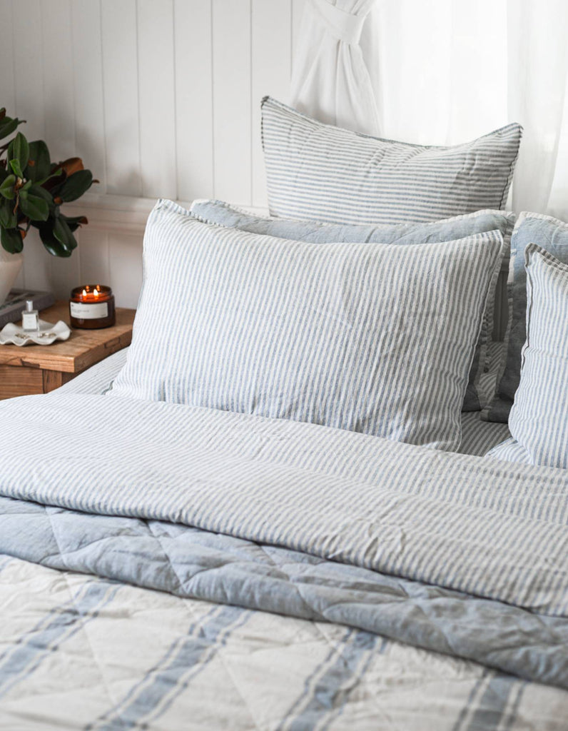 Linen Pillowcase Set - French Blue Thin Stripe - Salt Living