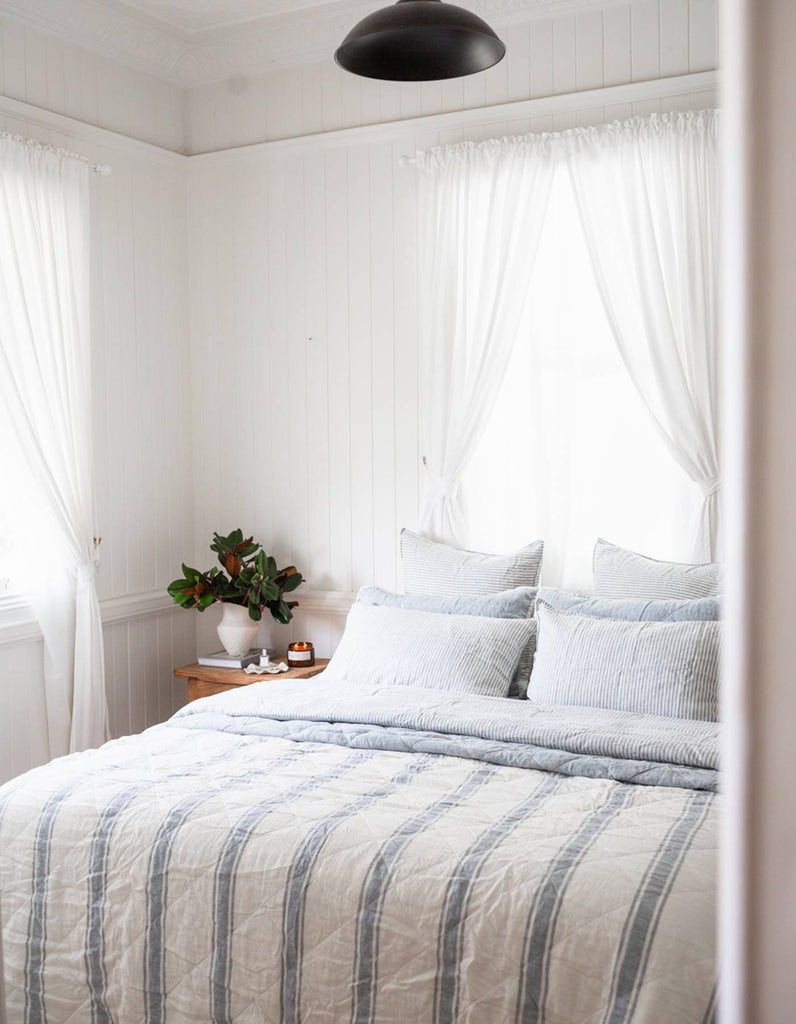 Linen Pillowcase Set - French Blue Thin Stripe - Salt Living