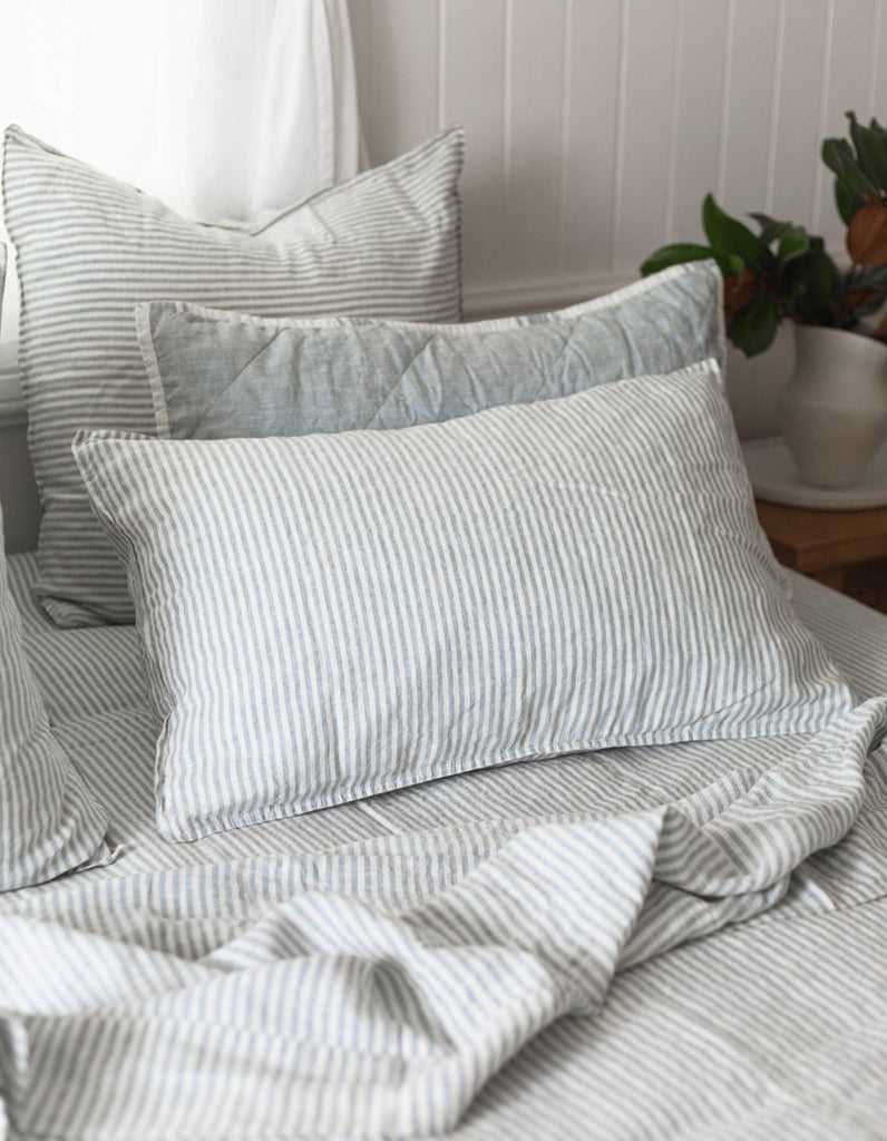 Linen Pillowcase Set - French Blue Thin Stripe - Salt Living