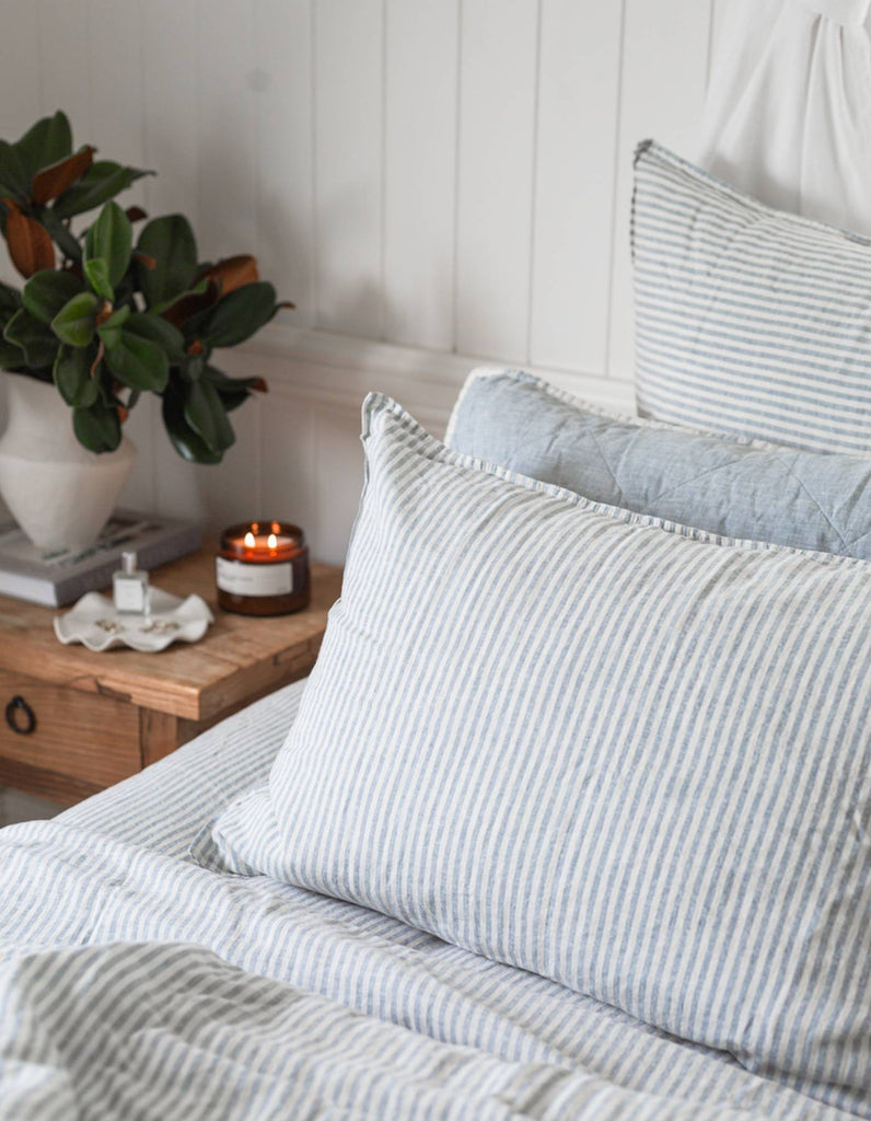 Linen Pillowcase Set - French Blue Thin Stripe - Salt Living