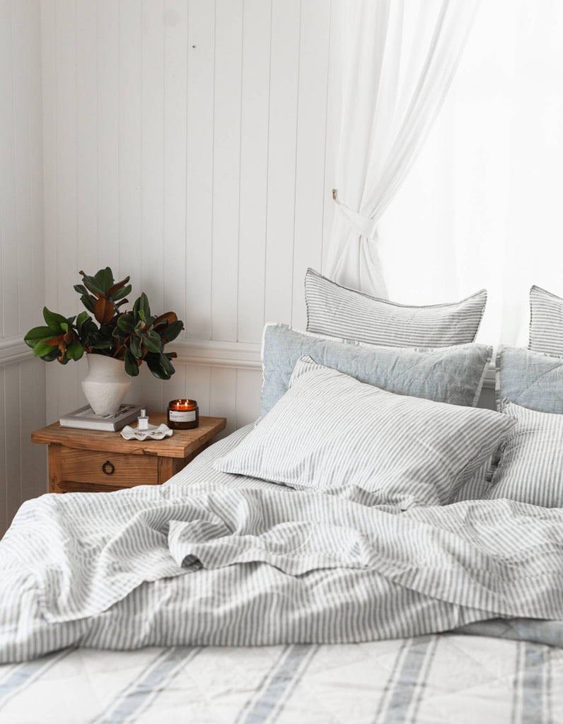 Linen Pillowcase Set - French Blue Thin Stripe - Salt Living