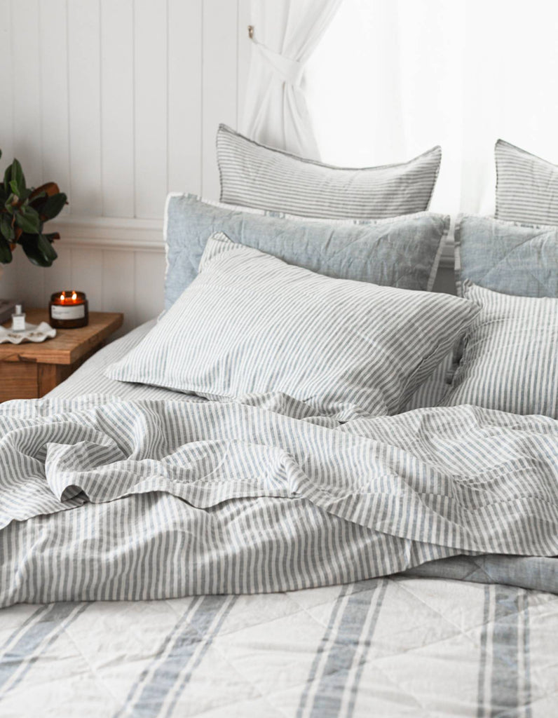 Linen Pillowcase Set - French Blue Thin Stripe - Salt Living