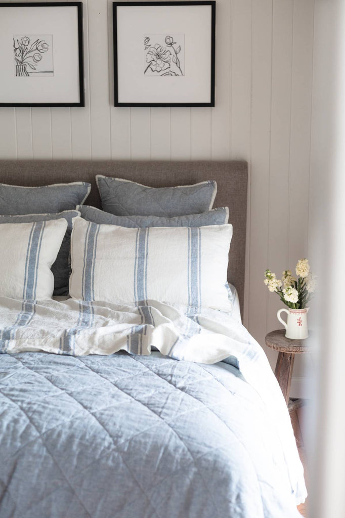 Linen Pillowcase Set - French Blue Ticking Stripe - Salt Living