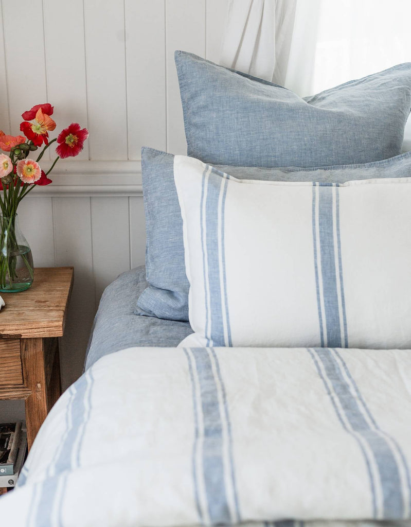 Linen Pillowcase Set - French Blue Ticking Stripe - Salt Living