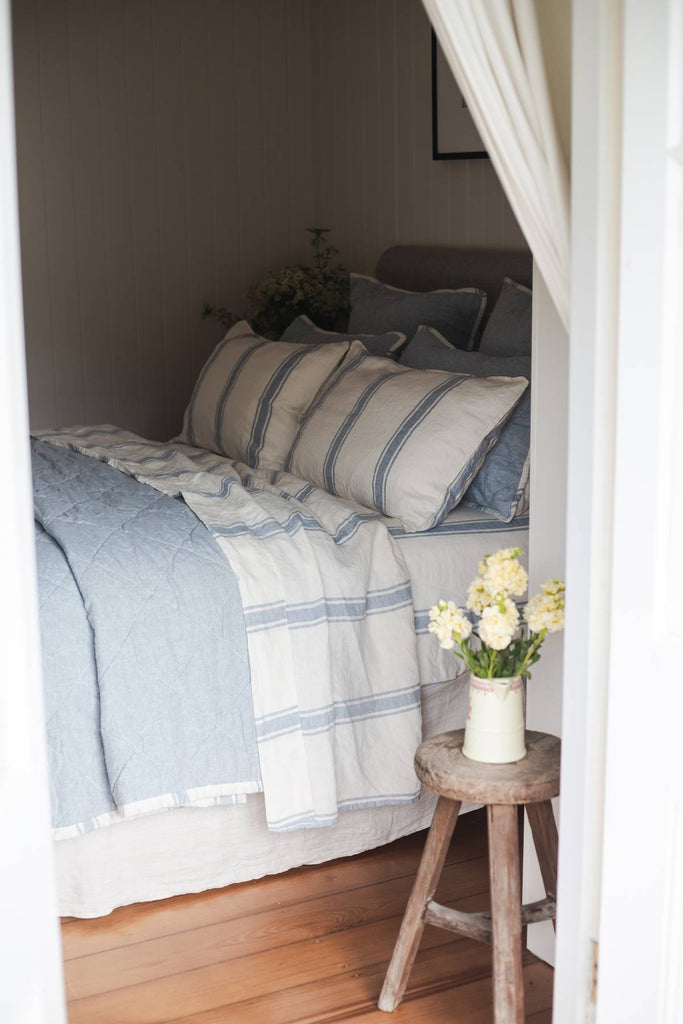 Linen Pillowcase Set - French Blue Ticking Stripe - Salt Living